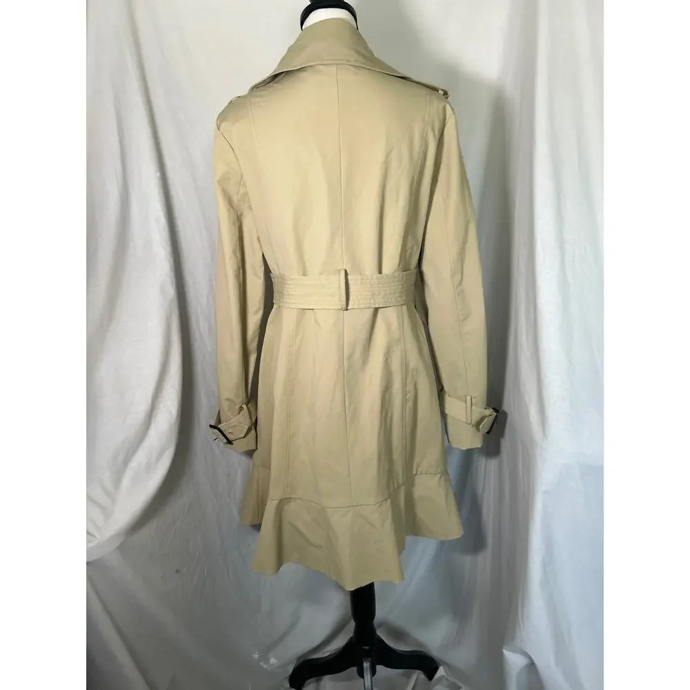 New York & Co Khaki Beige Double Breasted Belted Lined Peplum Trench Coat Size L - Picture 2 of 16